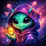 A vibrant multicultural stylized cat avatar with exaggerated features and bold colors, showcasing a friendly expression.